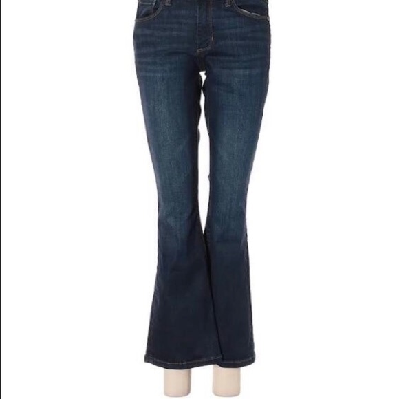 Banana Republic X Olivia Palermo Medium Wash Dark Rinse Crop Flare Leg Jeans - Picture 2 of 14